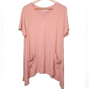 Logo Layers Lori Goldstein Crepe Knit Top 1X Pink Sand